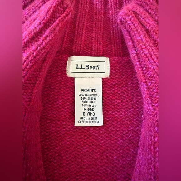 L.L. Bean Womens Knit Sweater Size M Reg Red Pink Marled Lambswool Angora Zip-Up - Picture 6 of 7